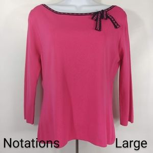 Notations Pink Black Wide Neck Pullover Sweater Lg